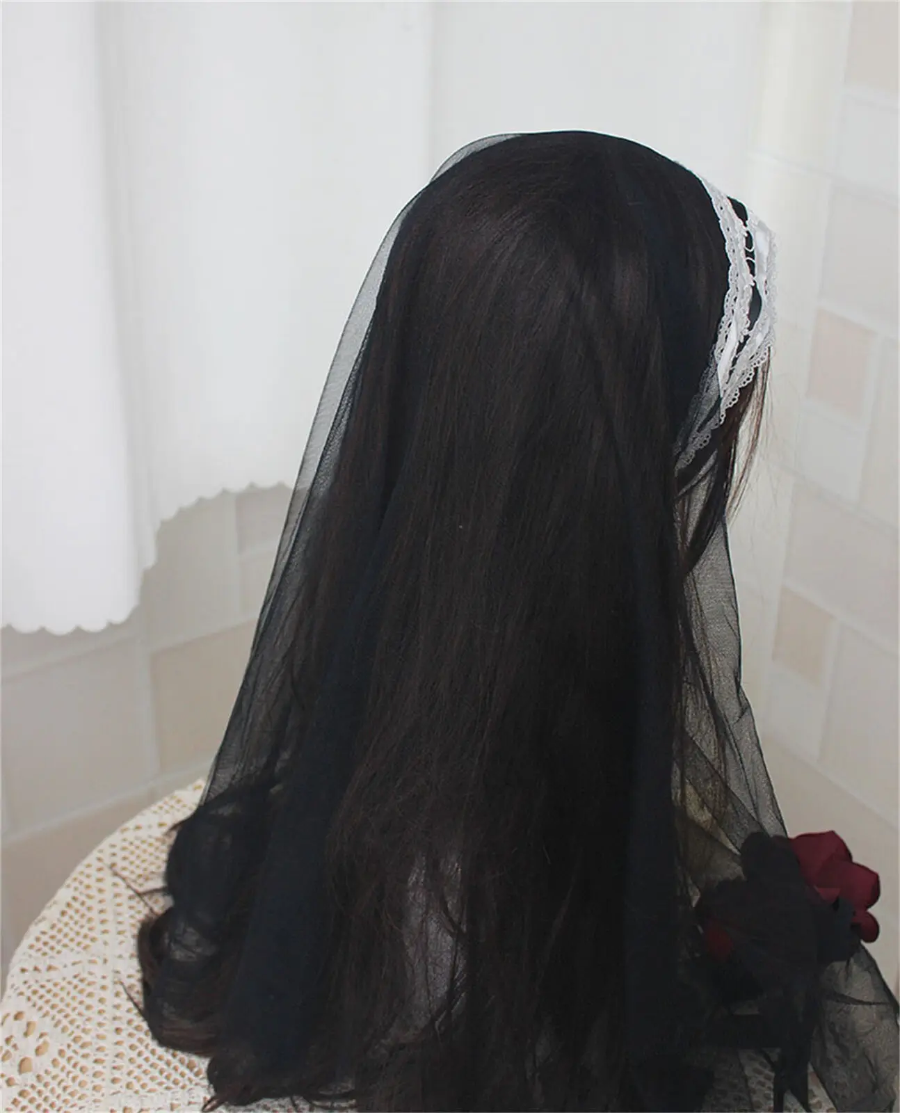 Czarny welon Lolita, nakrycie głowy, akcesoria do kostiumu zakonnicy, przebranie dla kobiet i dziewcząt na Halloween, karnawał, imprezę, odgrywanie ról, chusta na głowę.