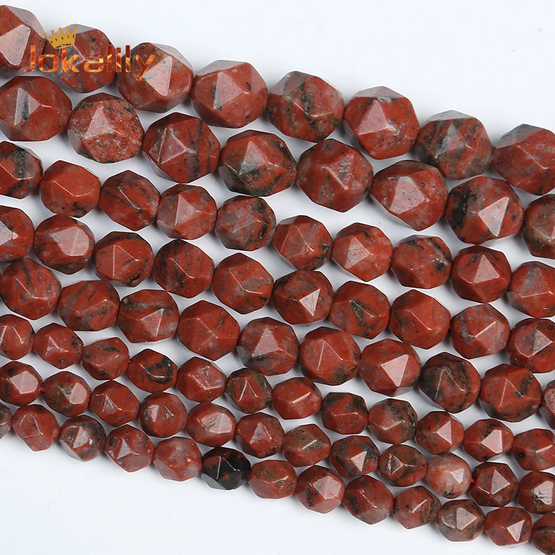 6 8 10mm Faceted Natural Sesame Red Jaspers Stone Beads For Jewelry Making Loose Spacers Beads DIY Bracelets Necklace 15