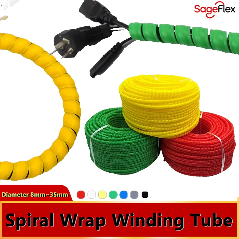 

Diameter 8mm~35mm Cable Wrap Sleeve Cover Tubing Pipe Wire Protector Line Organizer Flexible Spiral Winding Tube Black 2/5/10m