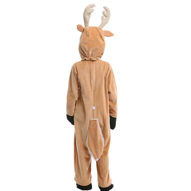 Children\'s Reindeer Cosplay Costume, One-piece Suit with Hat, Suitable for Halloween and Christmas Stage Performances