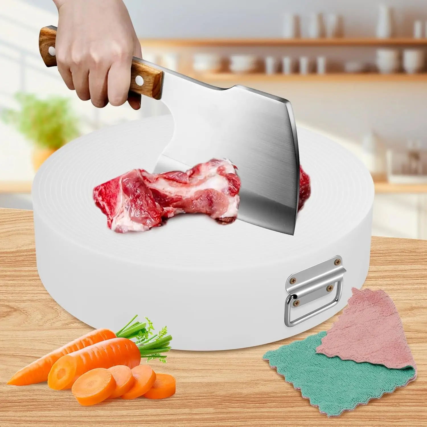 

Large Plastic Butcher Round 3''Thick Cutting Board，Kitchen Use Double Sided non Slip White Heavy Duty Butcher Cutting B