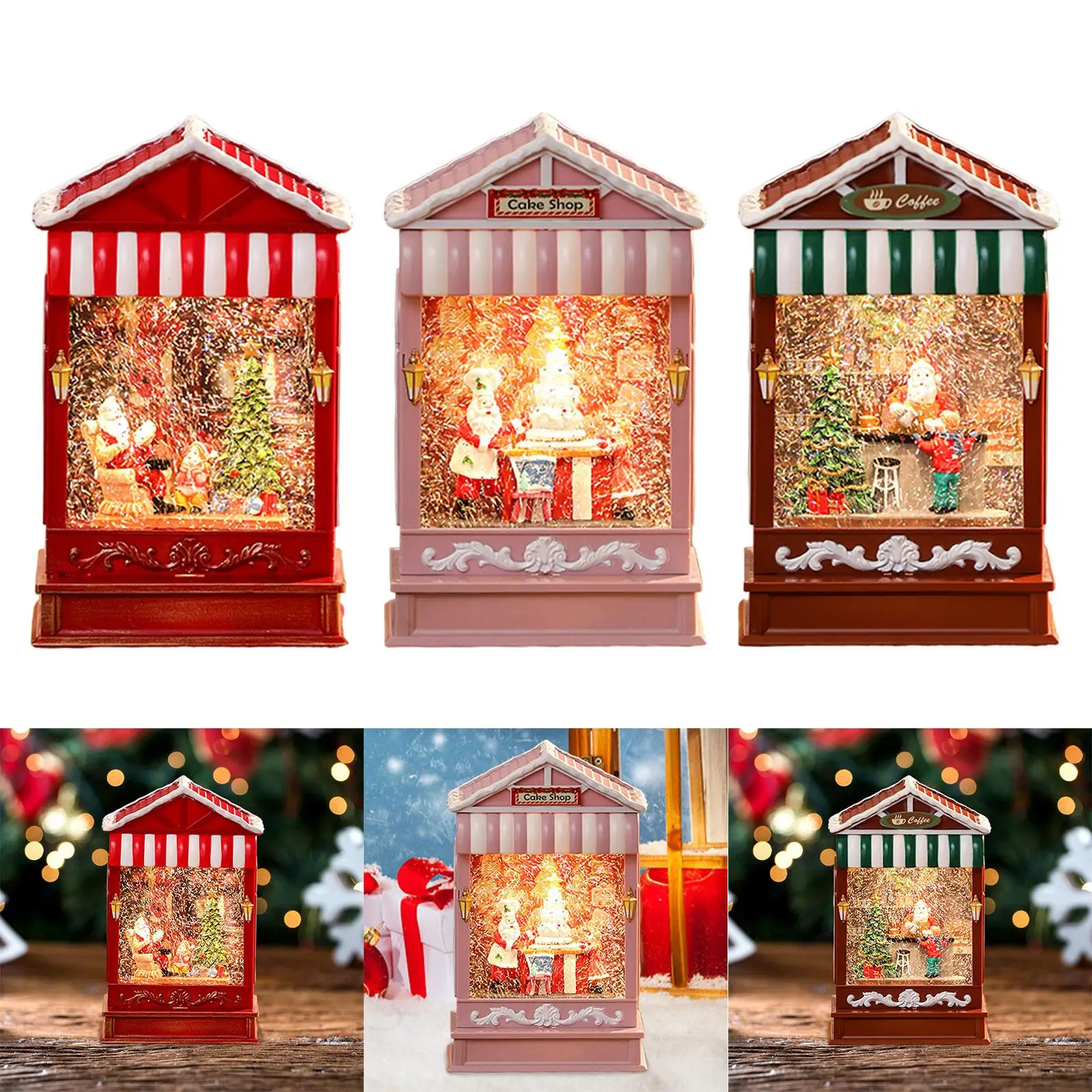 Christmas Snow Globe with Music Glitter Home Decor with Light Lantern Christmas Music Box for Indoor Holiday Bedroom Table Gift