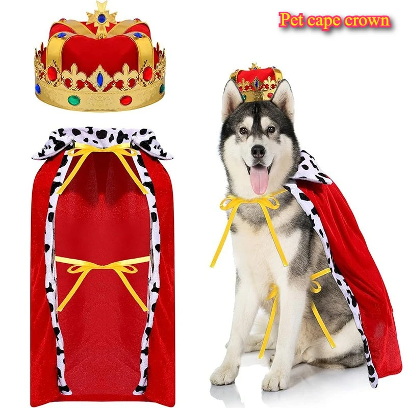 Royal Dog Crown Cape Costume Christmas Halloween Party Outfit Pets King Costume Role Play Accessories Party Suit Dashing