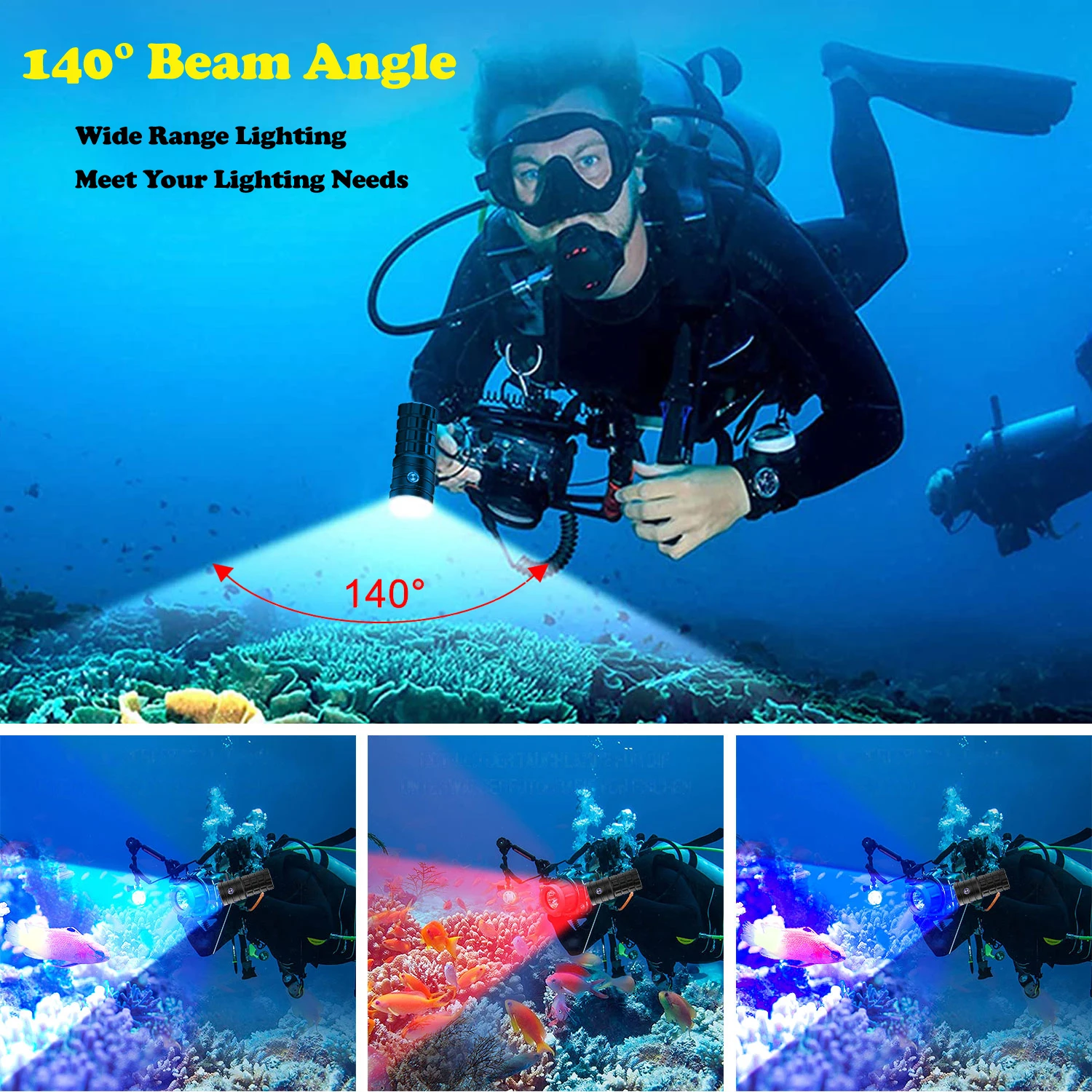 20000LM Powerful Scuba Diving Flashlight COB LED IPX8 100m Underwater Diver Light White/Blue/Red Glare Camera Video Fill Torch