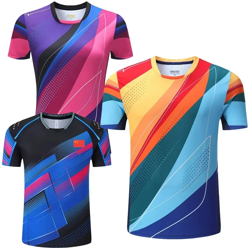 Summer New 3D Table Tennis Graphic T-shirt Men's Casual Badminton Round Neck Quick Drying T-shirt Loose Women's Jersey