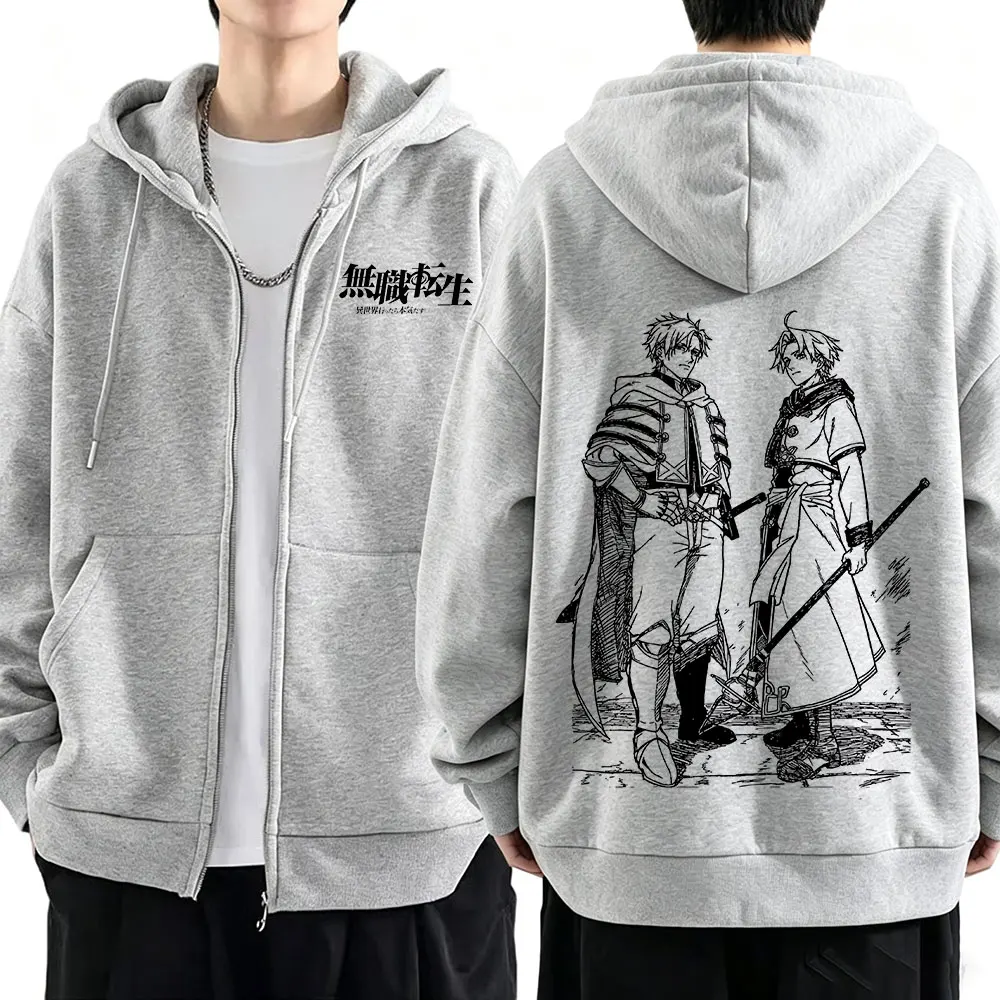 Anime Mushoku Tensei Jobless Reincarnation Rudeus Greyrat Paul Greyrat Zipper Hoodies Herren Damen Zip-Up Sweatshirts Mäntel Jacken – Detail 2