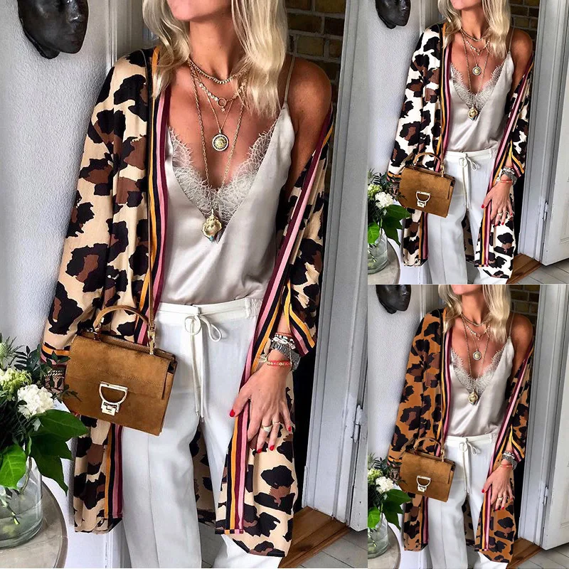 Women's Fashion Leopard Print Loose And Versatile Mid To Long Cardigan Jacket For Women FC736