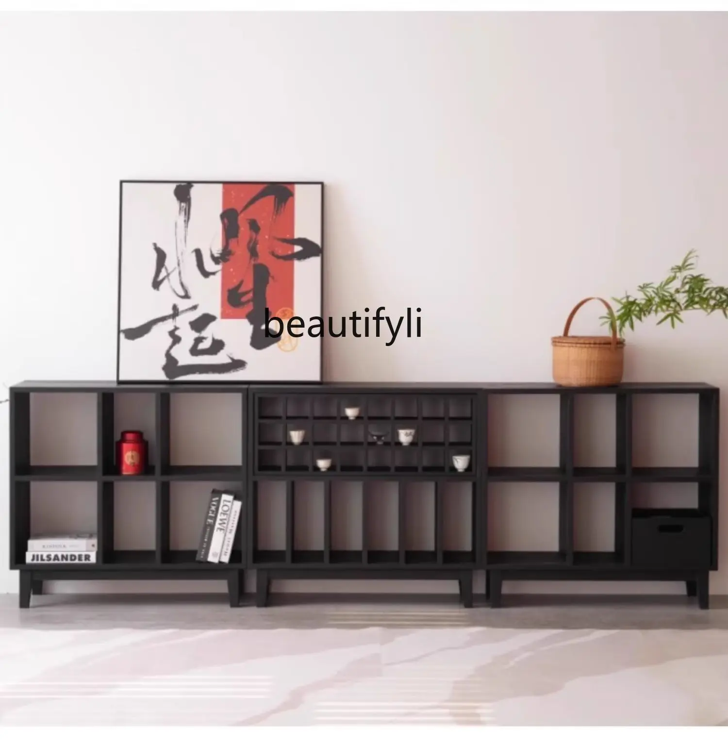 

Tea Cup Storage Cabinet Tea Set Organizer Display Cabinet Black Floor Cabinet