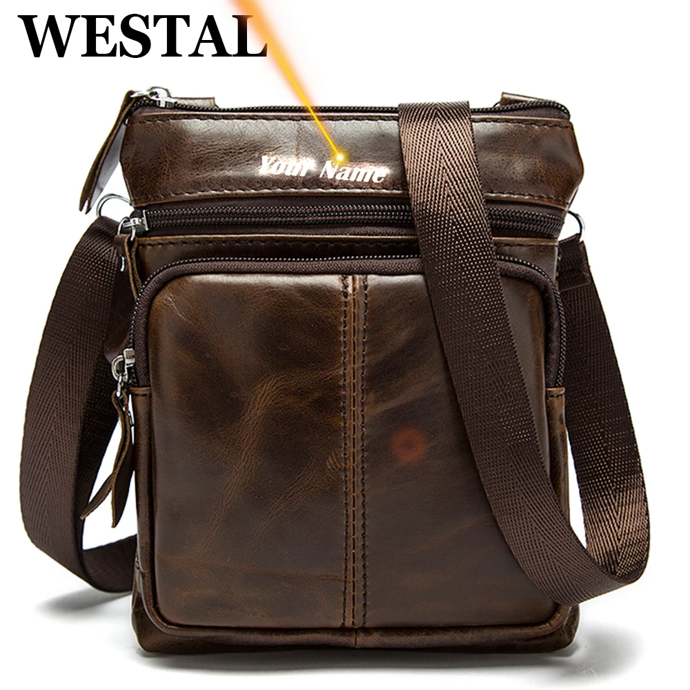 WESTAL Messenger Bag Men\'s Shoulder Genuine Leather Bags Flap Small Male Man Crossbody Bags for Men Natural Leather Bag M701