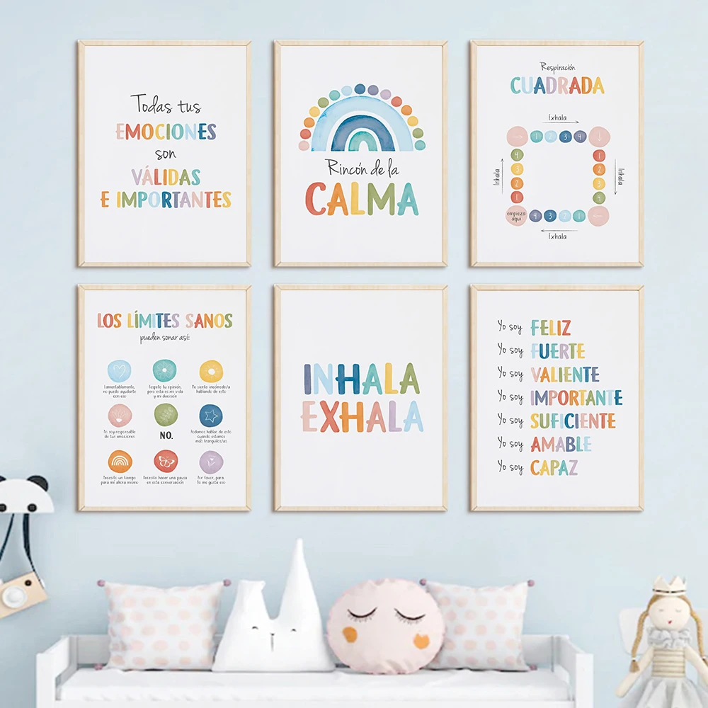 Unframe Inhala Exhala CBT School Counselor Print Spanish Emotion Regulation Poster Calming Sign Therapy Office Decor Kids Mental