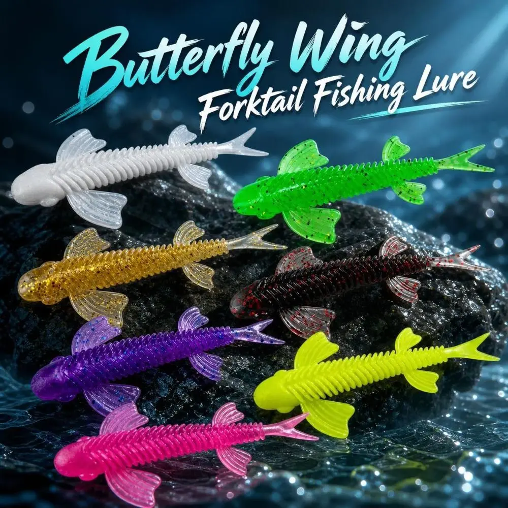 10PCS Glitter‑coated Winged Split‑Tail Swimbait Soft Multicolor Butterfly Wing Soft Minnow Flexible Fish‑shaped