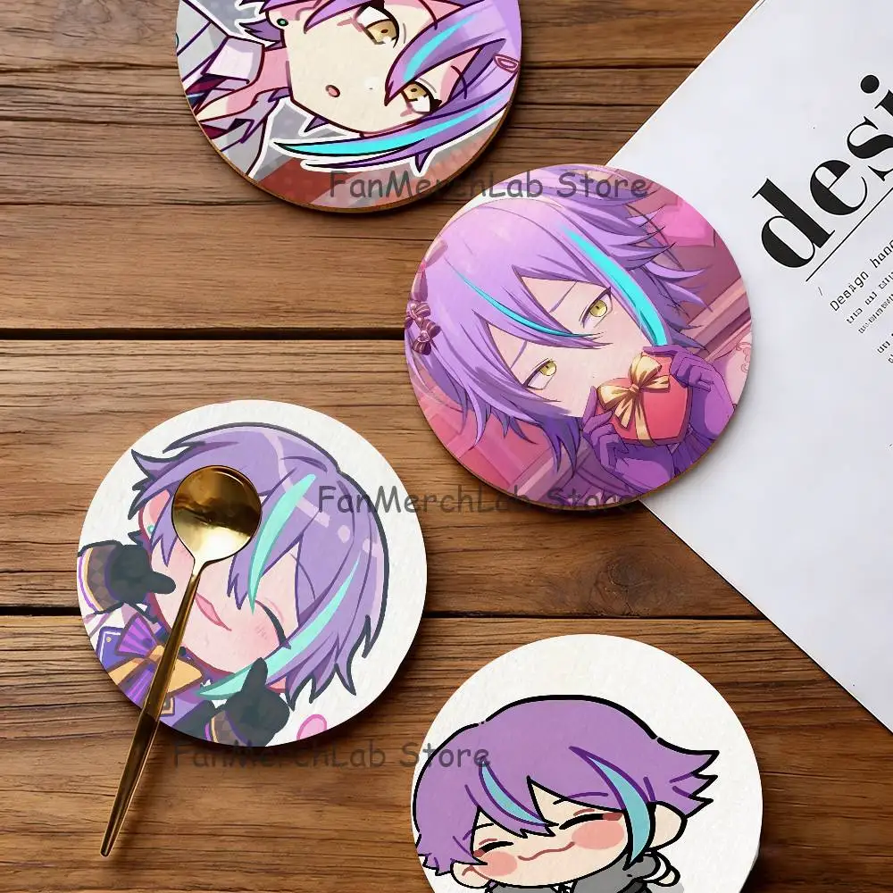 

K-KamishiroS Cartoon R-Rui Wood Coaster Set - Heat Resistant For Tea & Coffee, Home Cafe Decor Holiday Gift