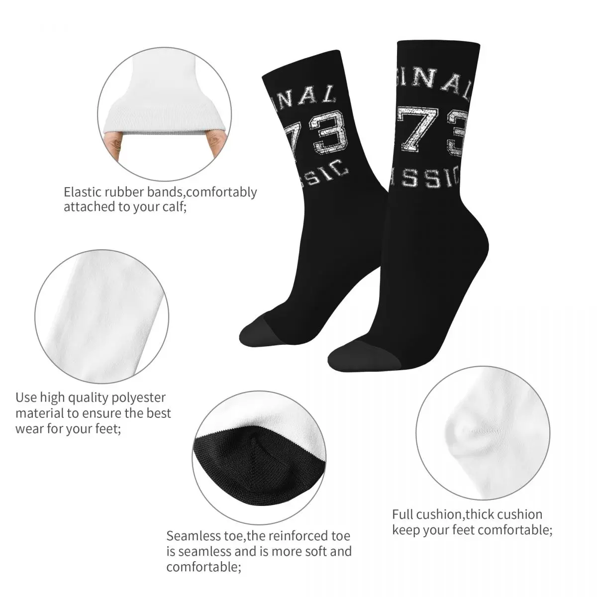 Funny Original Classic 1973 Basketball Socks 50 Years Old Polyester Middle Tube Socks for Women Men Sweat Absorbing