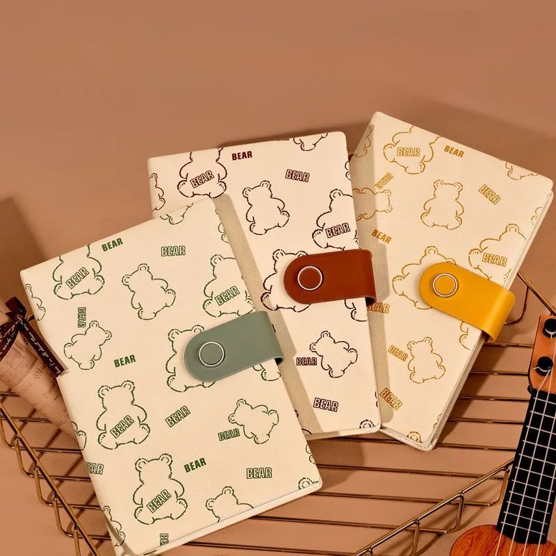 B6 Notebook with Cute Bear Cover, Magnetic Buckle Closure, Thread Bound Journal for Writing & Planning, Aesthetic Diary