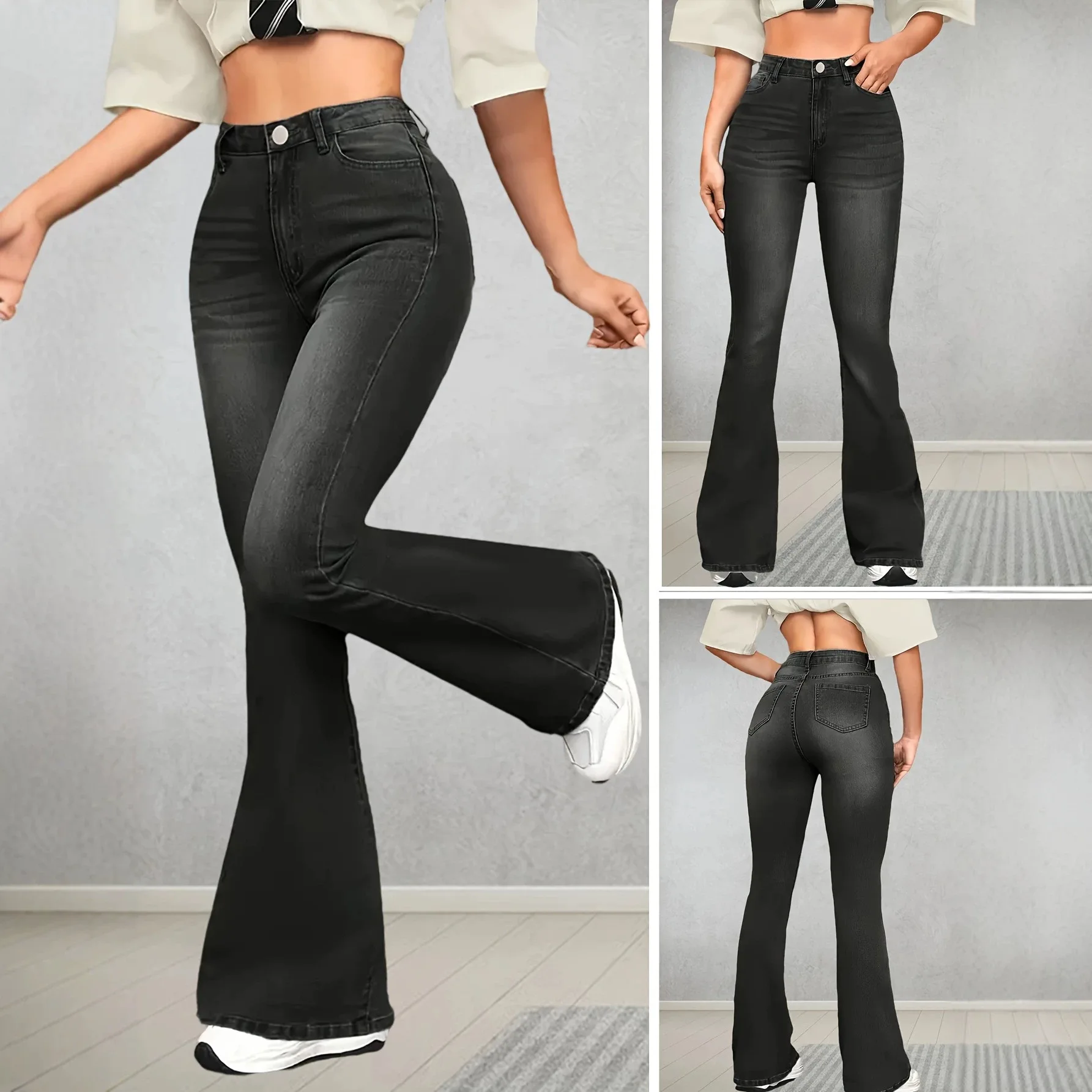 Women's Elegant Slim Daily Casual Trendy Simple Basic Flared Jeans Pants Female New Fashion Four Seasons Denim Trousers Clothes