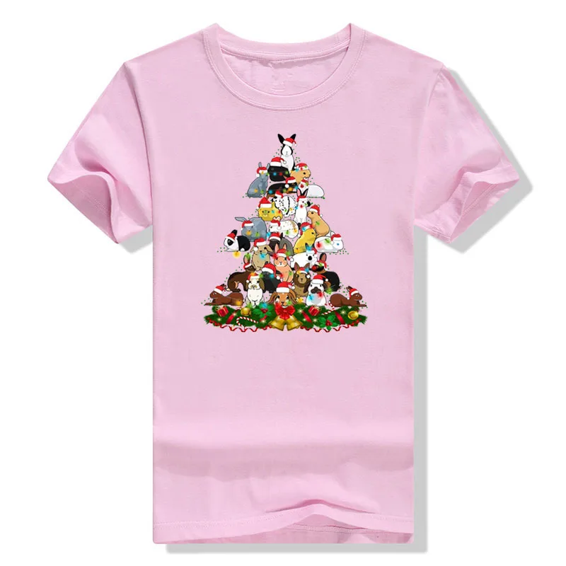 Bunny Christmas Tree Graphic T-Shirts Funny Rabbits Printed Aesthetic Clothes Basic Cotton Outfits Family Matching Tee Xmas Gift