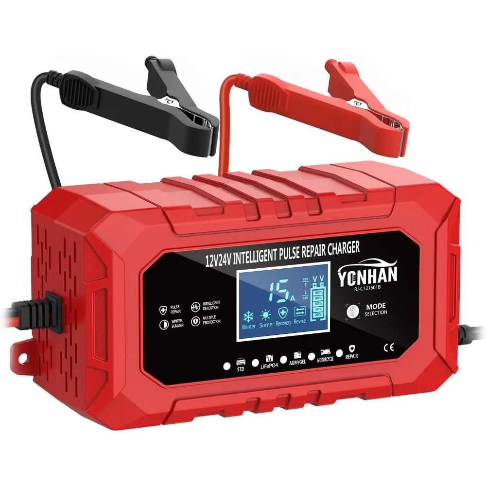 

Зарядное устройство YONHAN 15A, LiFePO4 12 В/24 В и свинцово-кислотное автомобильное зарядное устройство, 9-ступенчатое зарядное устройство с температурной компенсацией, авто