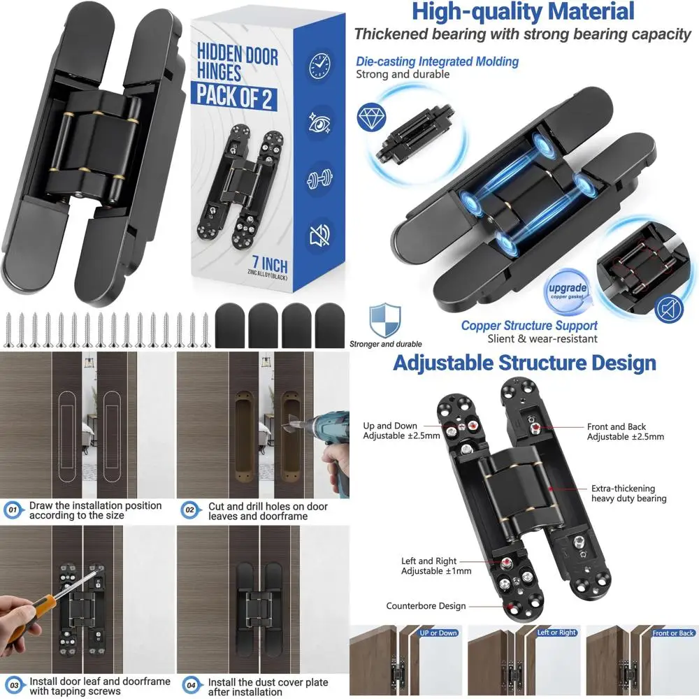 

Невидимые петли для секретных дверей — скрытые трехсторонние регулируемые скрытые дверные петли, упаковка из 2 шт.