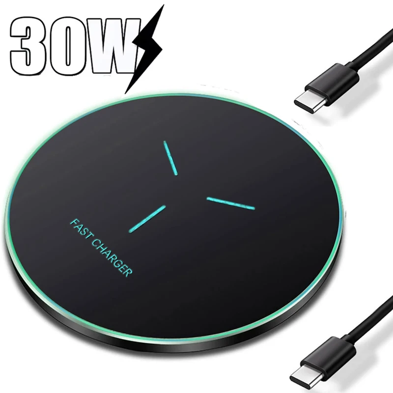 30W LED Light Wireless Charger Pad Fast Wireless Charging Induction Holder For iPhone 17 16 15 14 13 12 Pro Max Samsung Xiaomi