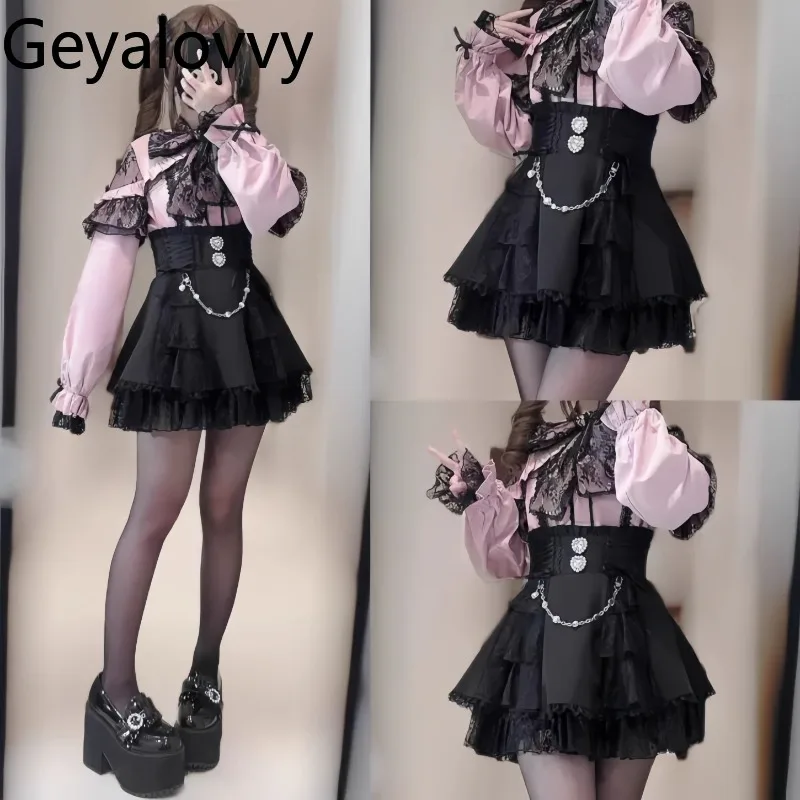

Summer Casual Short Short High Waist Skirt Sweet Rhinestone Lace Edge A-line Mini Skirts for Women Japanese Lolita Style