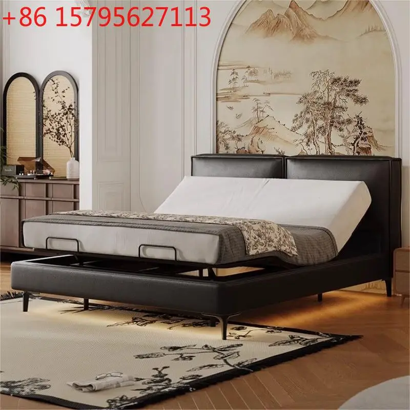 

Italian minimalist tofu block smart electric bed modern minimalist master bedroom double bed multi-functional suspended leather