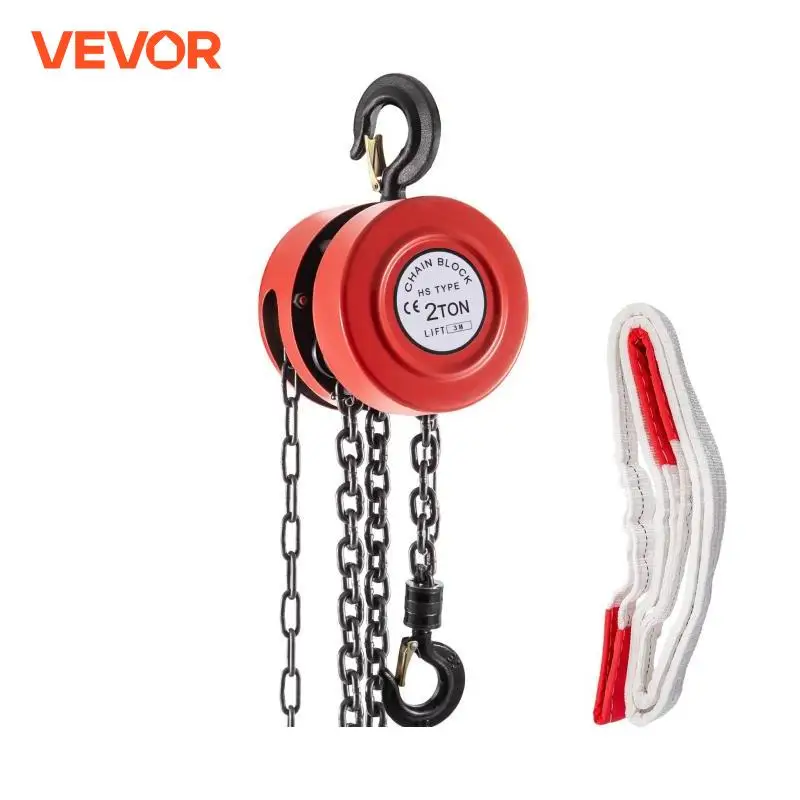 VEVOR Chain Hoist Chain Block 1/2/3Ton (2200/4400/6600 LBS) Capacity 8/15 Feet Lifting Height Steel Construction Red Yellow