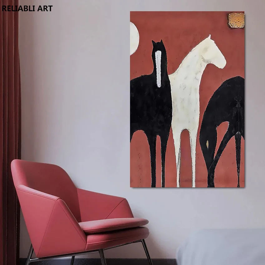 Abstract Black And White Horse On Canvas,Posters,Modern Print Animal Picture,  Frameless Artwork, Home Decor Painting Cuadros