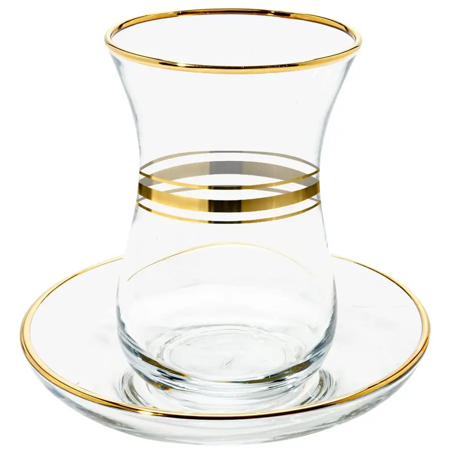 

Turkish Tea Glasses amp Saucers, 4 Oz Authentic Turkish Tea Cups,Set of 6 Clear Glass Tea Cups And Saucers, Gold Accented Turkis
