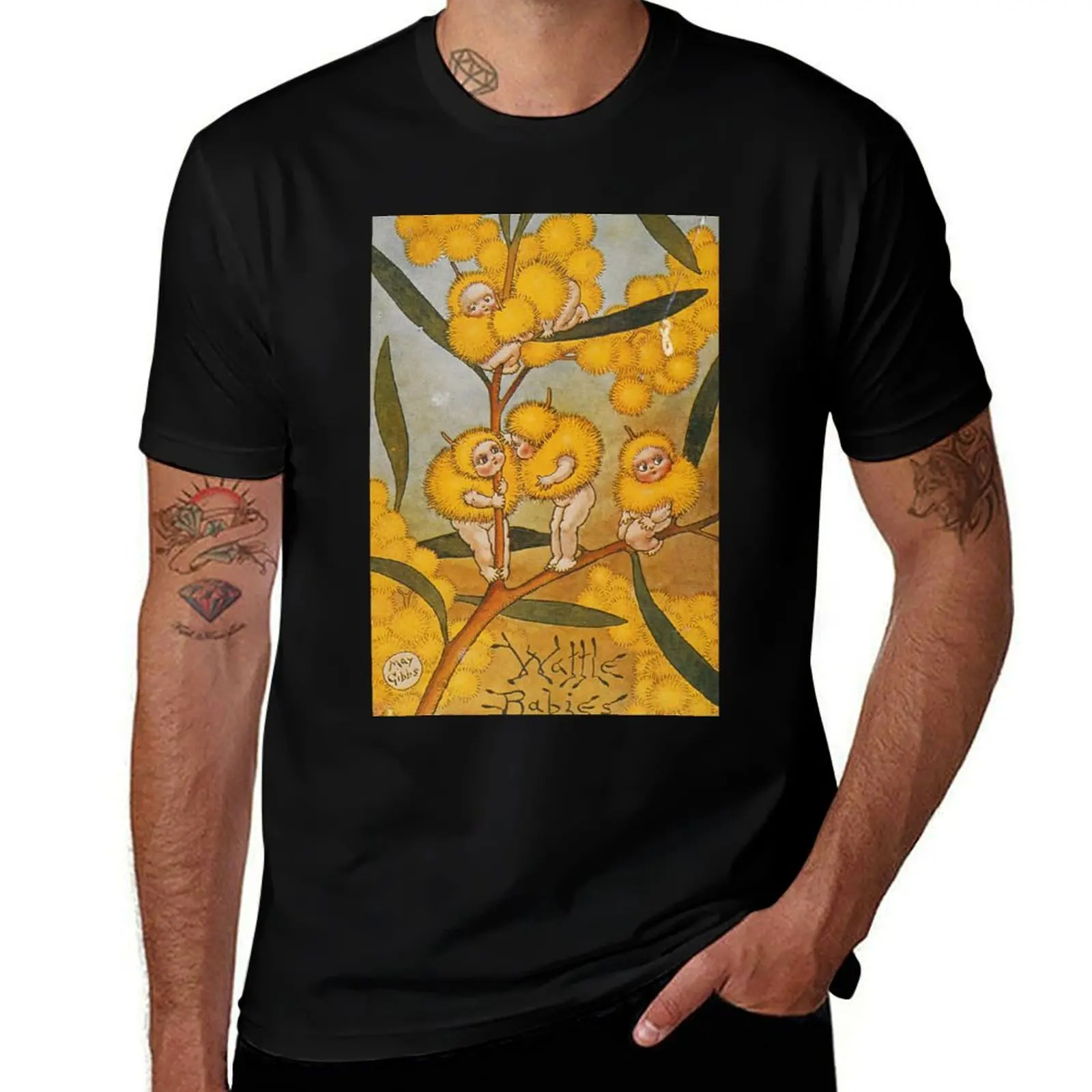 Wattle Babies - May Gibbs Print T-Shirt mens graphic t shirts T-Shirt