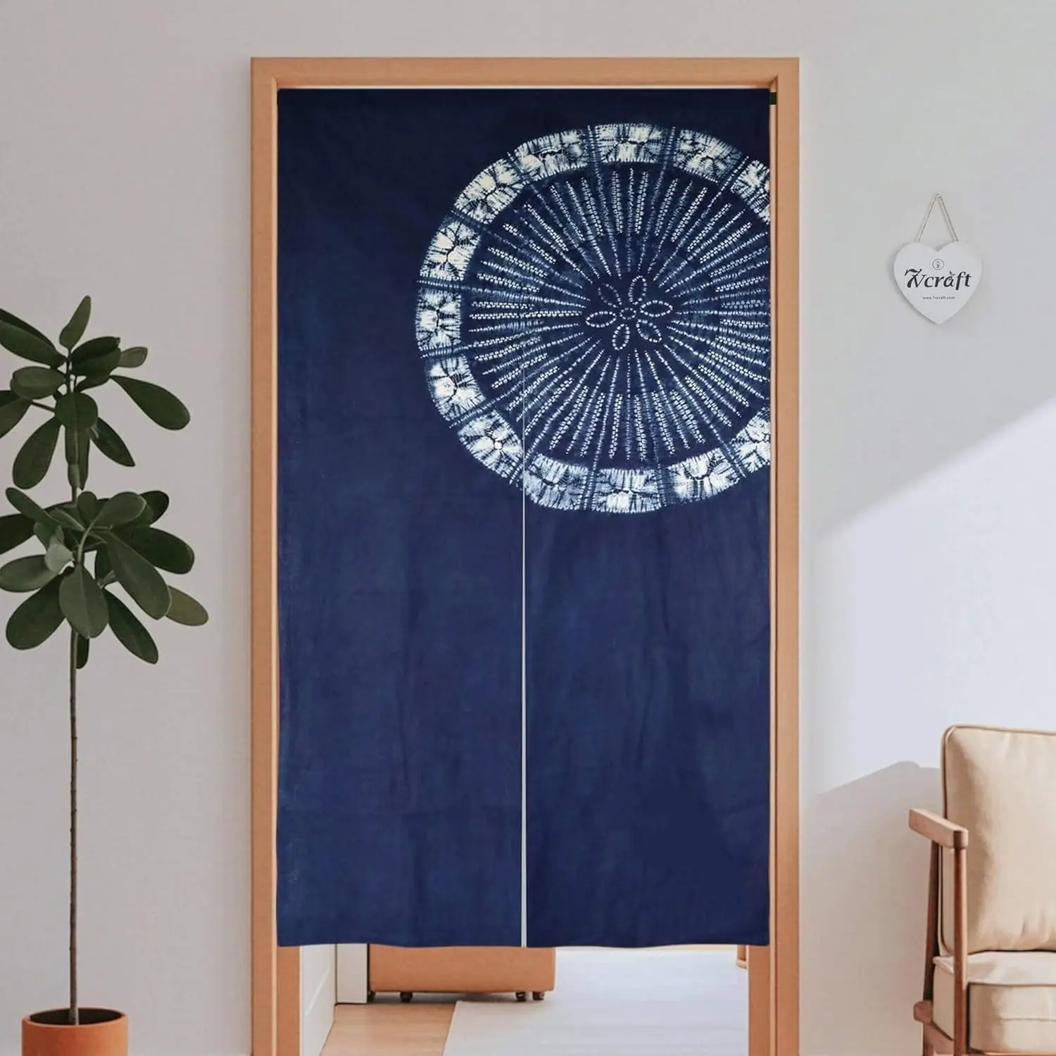 Hand Dyed Japanese  Curtain/Shibori Tie-Dye Cotton Door Curtain/Various Patterns (Zen Mandala - Indigo)