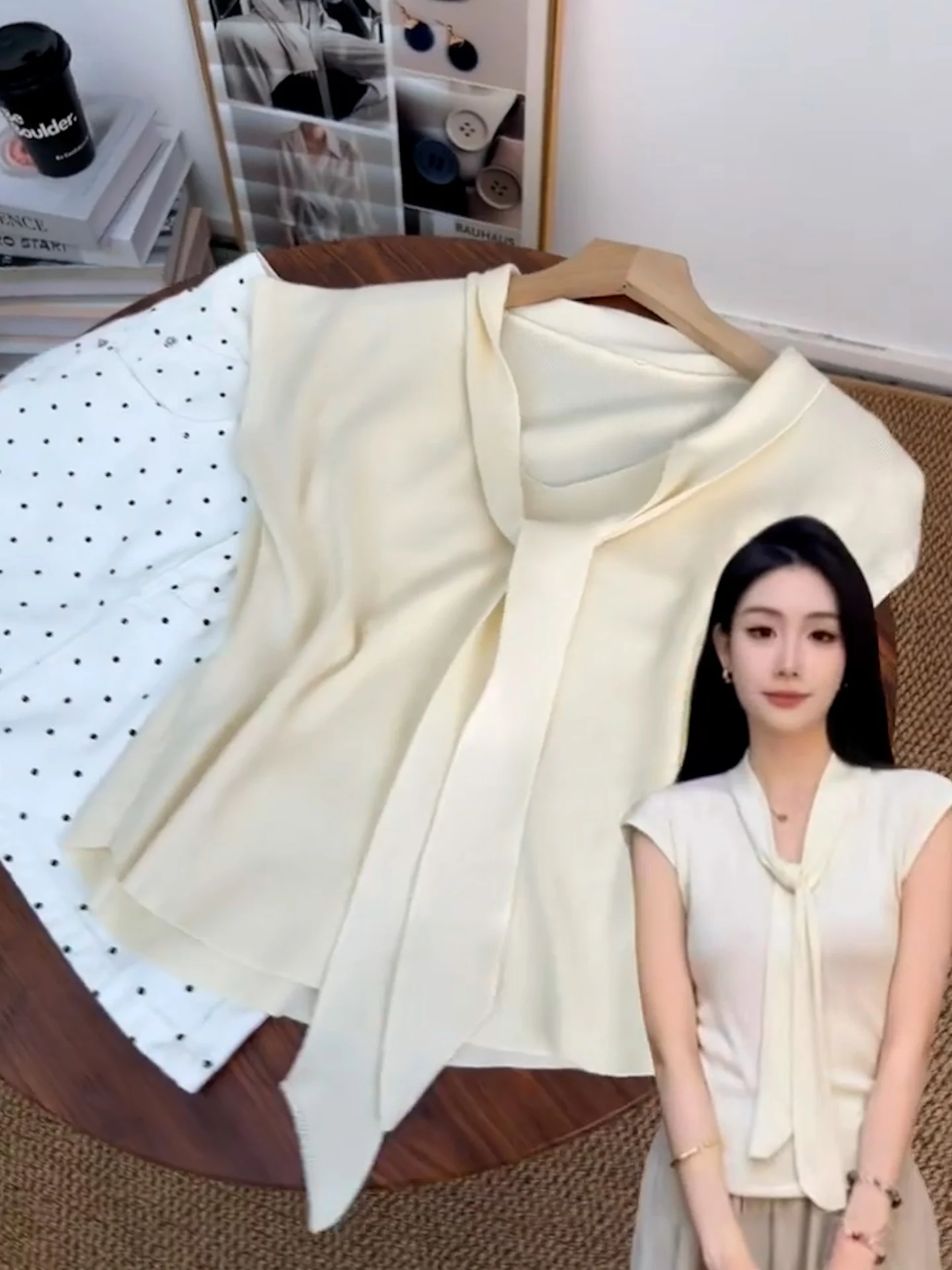 Korean Style Soft V-Neck Ice Silk Knitted Short Sleeve Women's T-Shirt Shoulder Pad Applicable for Commuting Summer Thin Model