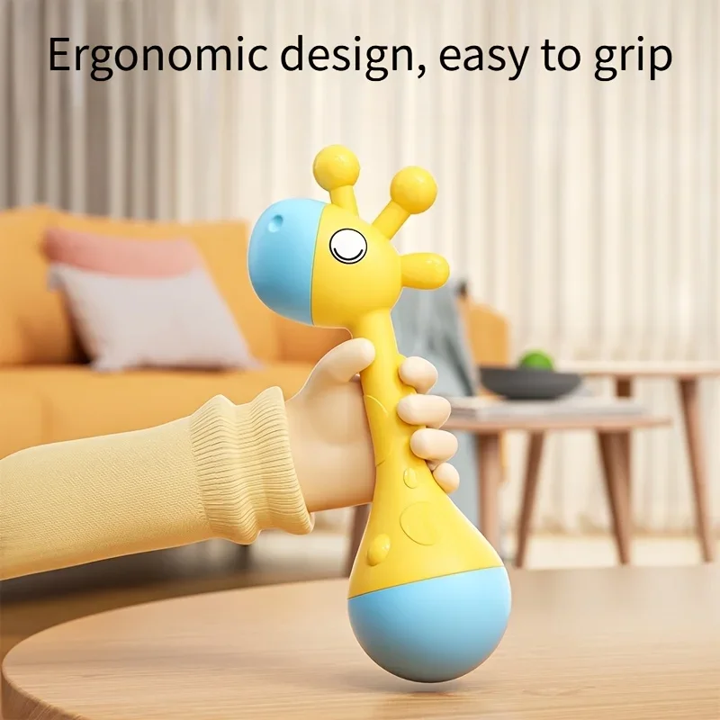 Jouet sensoriel bébé girafe avec sons de chimie douces – Un hochet de développement pour le développement sensoriel et apaisant émotionnel