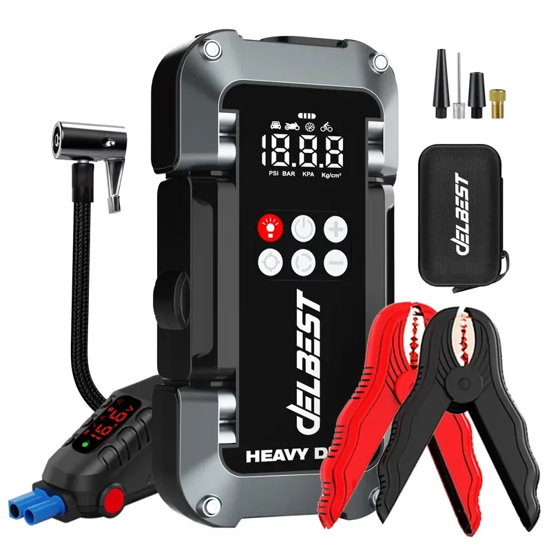 6 in 1 Car Jump Starter Kit Battery Booster Jump Starter Power Bank Lithium Battery Car Jump Starter with Tire Inflator