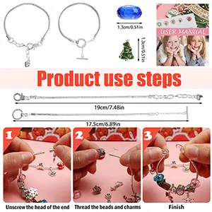 Christmas DIY Charm Bracelets Making Kit Christmas Jewelry Crafts Making Gift Box Includes 12 Metal Beads 2 Bracelets 4 Pendants