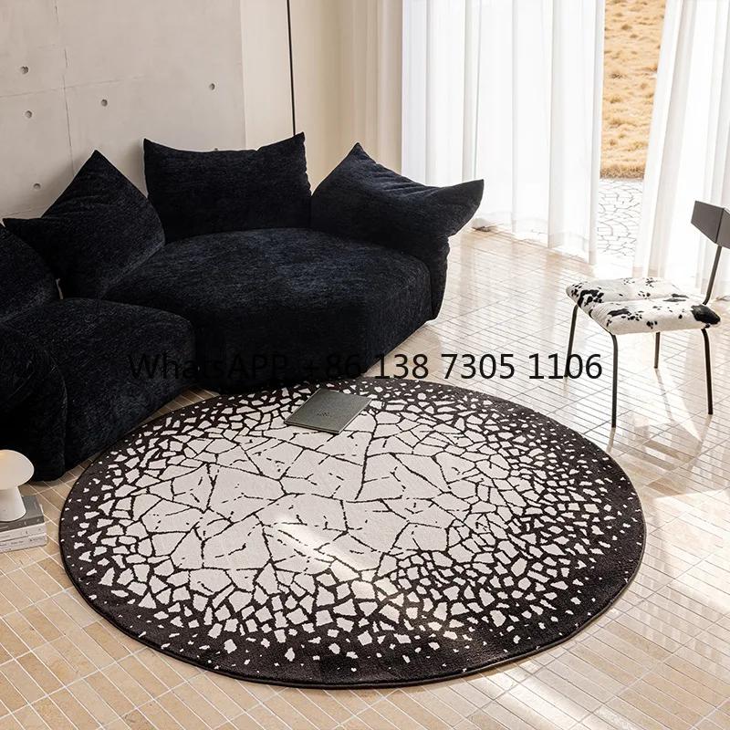 

Light luxury black and white round carpet living room retro dirt-resistant high-end villa cloakroom bedroom bedside blanket