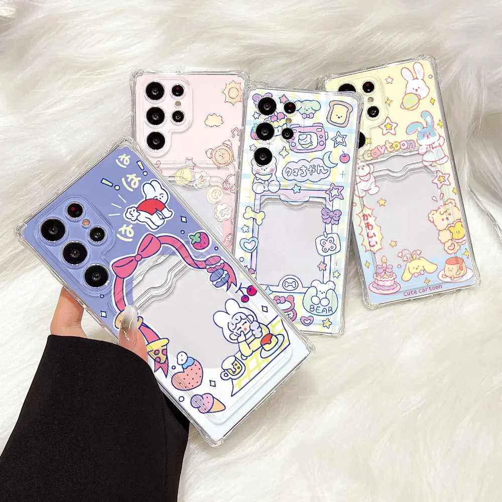 Kartenhalter Cartoon Handyhülle für Samsung S25 Ultra Galaxy S24 FE S23 S22 Plus A05 A05s Transparente weiche TPU stoßfeste Abdeckungen
