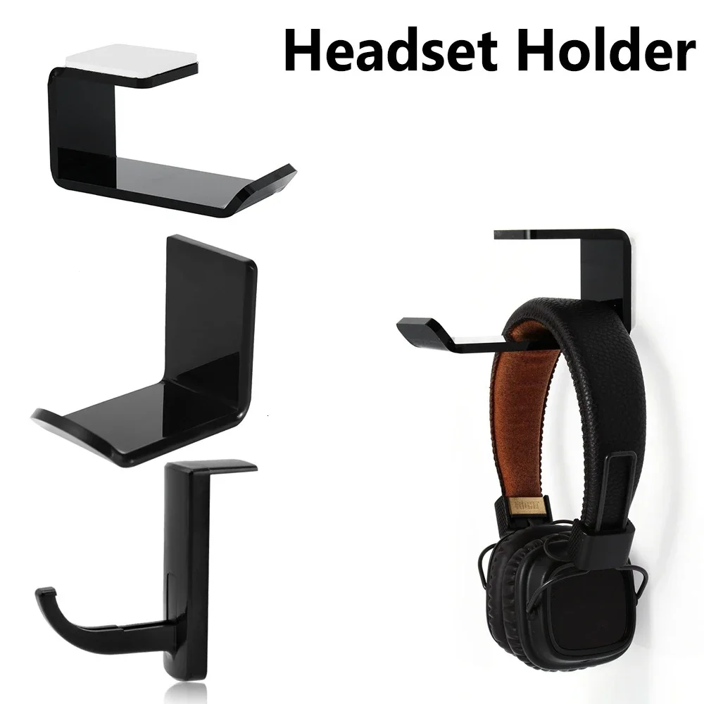 Headphone Holder Stand Adhesive Wall Mounted Headset Hanger Desk Computer PC Monitor Sticky Earphone Display Rack Hook