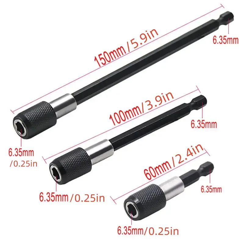 60/100/150mm Extension Screwdriver Drill Bit Holder, 1/4 Inch Magnetic Hex Extension Chuck Adapter for Screws, Nuts, Drill Bit
