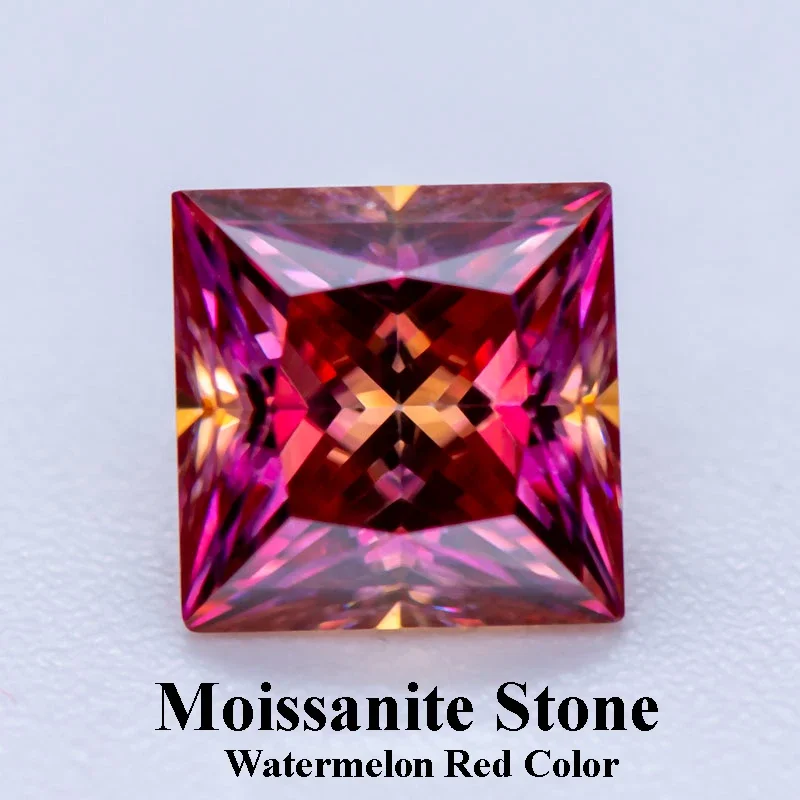 

Moissanite Stone Princess Cut Watermelon Red Color Lab Grown Diamond Charms DIY Jewelry Making Materials with GRA Certificate