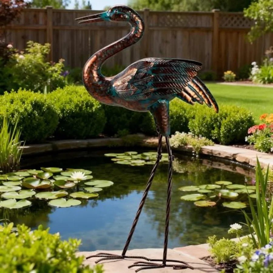 

Garden Crane Statues for Outdoor Standing Patina Heron Decoy Yard Sculptures, Metal Bird Art Ornaments for Patio Lawn Pond Back