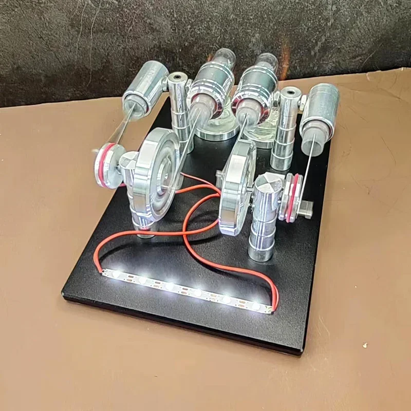 Generador de motor Stirling de cuatro cilindros, modelo Mini Motor de CC de alta potencia, juguete de experimento científico de Metal