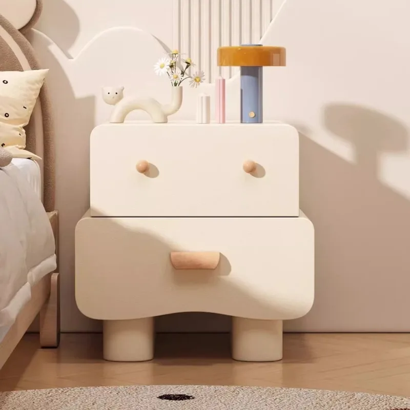 

Solid Wood Nightstand Children Storage Shelf Minimalist Robot Storage Cabinet Rounded Corner Design Bedroom Side Table
