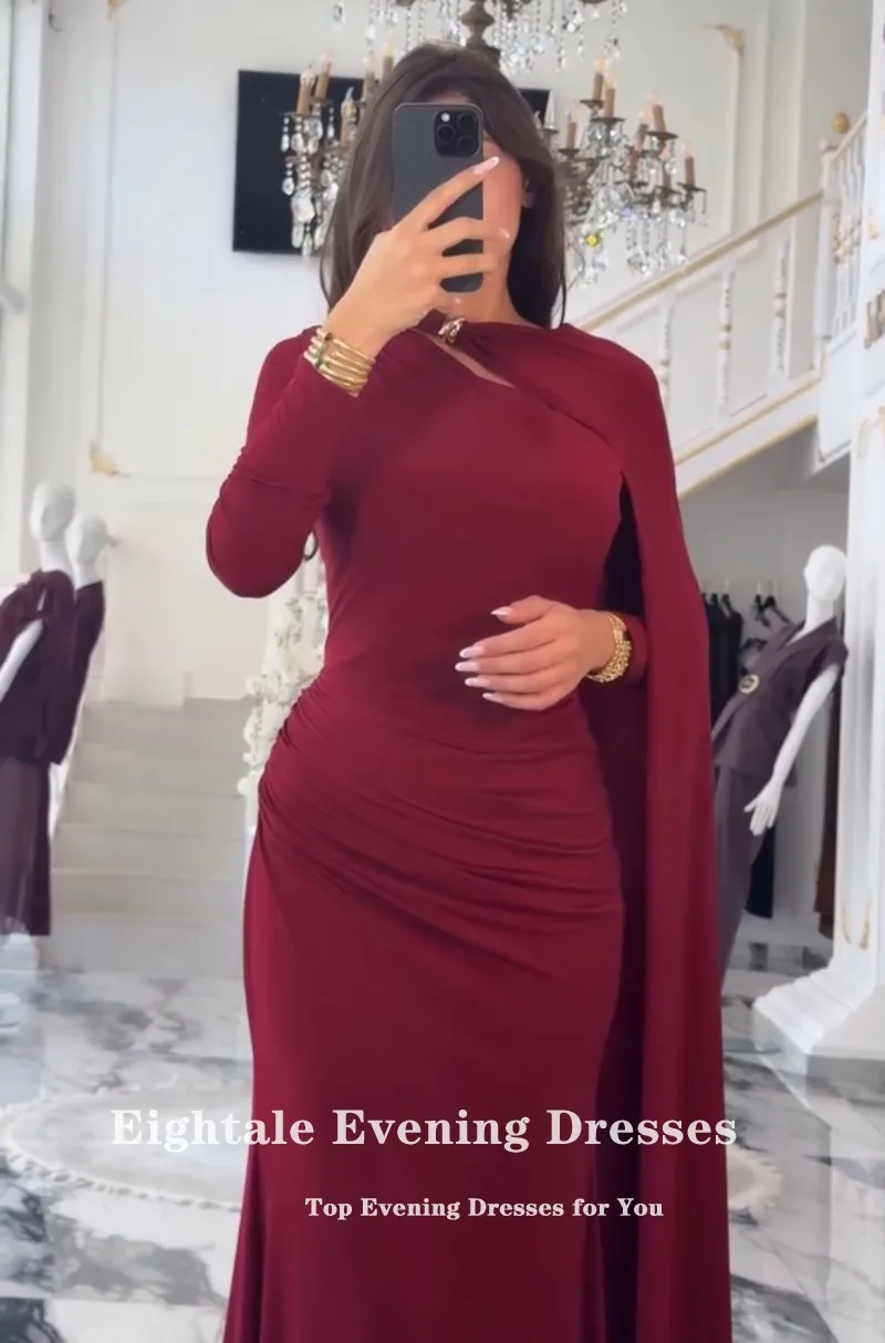 Robe De Soirée arabe bordeaux, robe De bal personnalisée, manches longues, robe De soirée De mariage, Robes De Soirée sirène