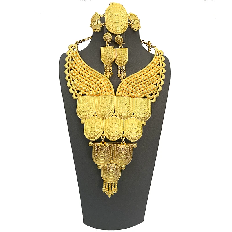 African Big Vitange Necklace Sets Gold Plated Dubai Women's Jewelry Set Wedding Gift Ethiopian Bridal Indian Hawaiian Jewellery