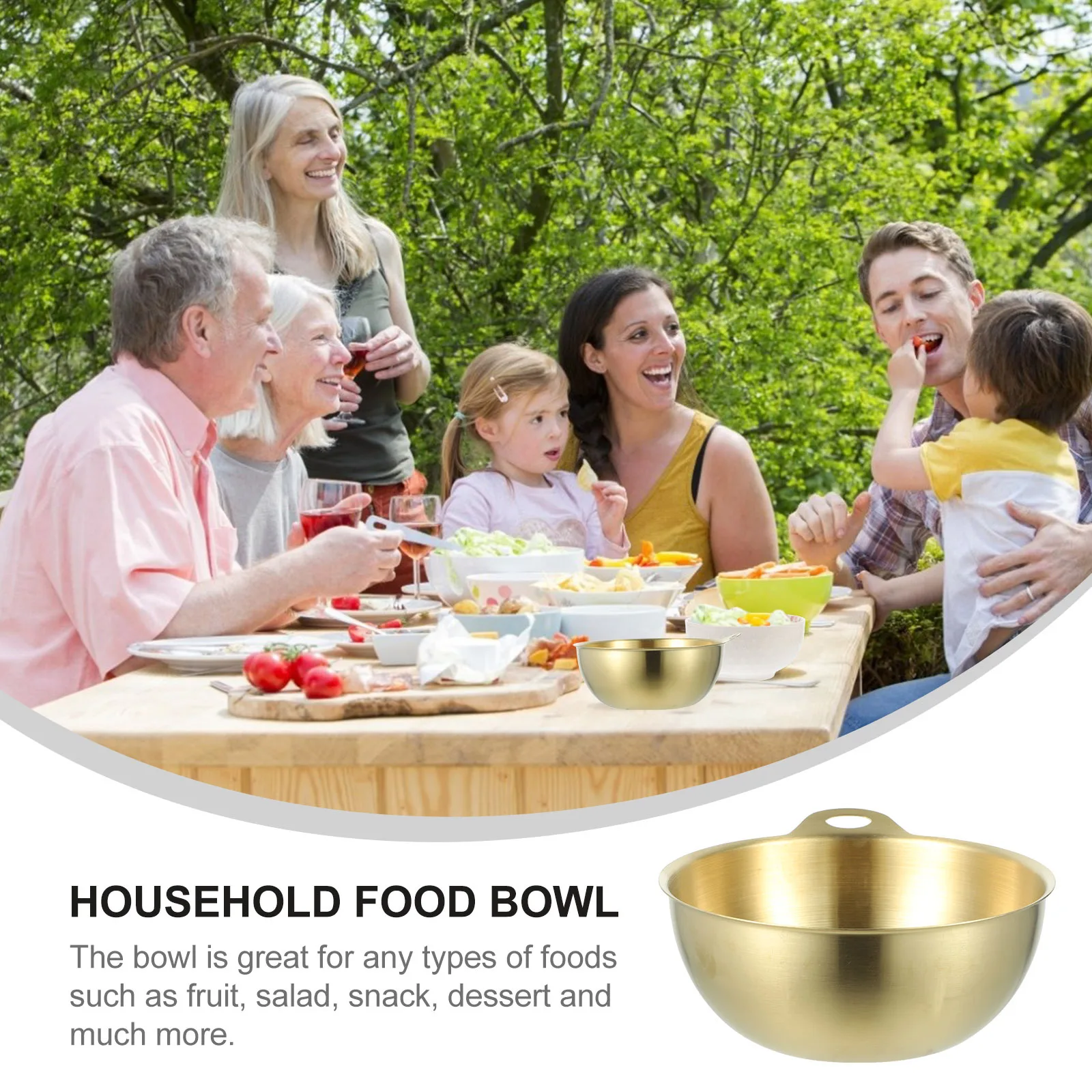 

Stainless Steel Salad 20Cm Smooth Edge For Fruit Dessert Snack Serving Kitchen Food Bowl Multi-Function Mixing Bowl