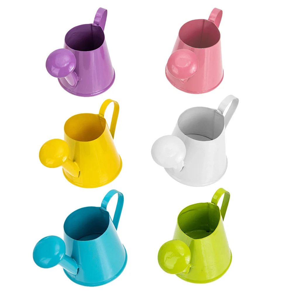 

Mini Iron Watering Can 6pcs Set Small Plant Watering Device Cute Jug for Indoor Plants Garden Tool Desktop Photography
