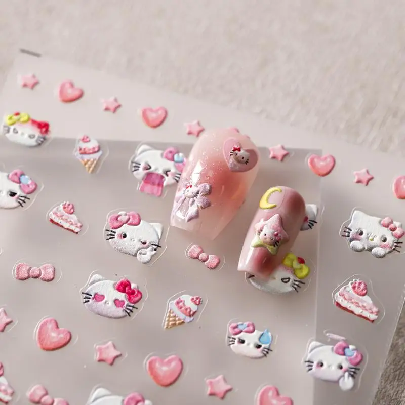 Autocollants à ongles Kawaii Sanurgente Hello Kitty, dessin animé, mignon, étudiant, originalité, bricolage, décoration, cadeaux de vacances pour filles, nouveau, 1 pièce