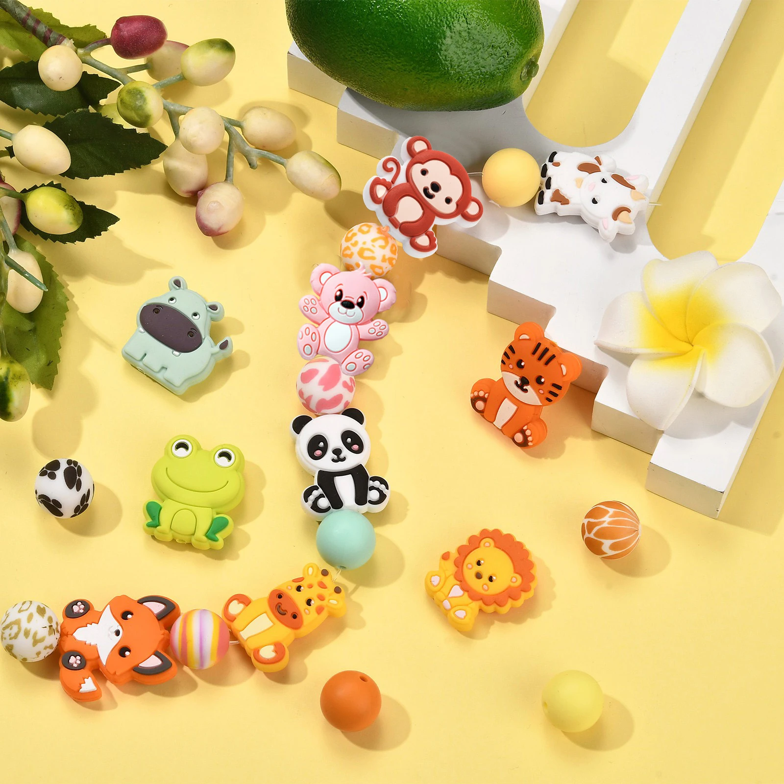 PandaHall 20 Stück Gemischte Stile Zoo-Tier Silikonperlen Frosch Tiger Tierdruckmuster Weiche Lose Perlen für Schmuckherstellung – Detail 5