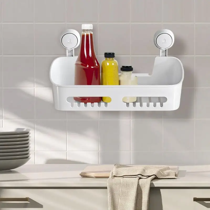 

Bathroom Suction Cups Shower Shelves Wall Mounted Storage Rack Draining Basket Holder Punch-Free Organizer Bathroom Accessories