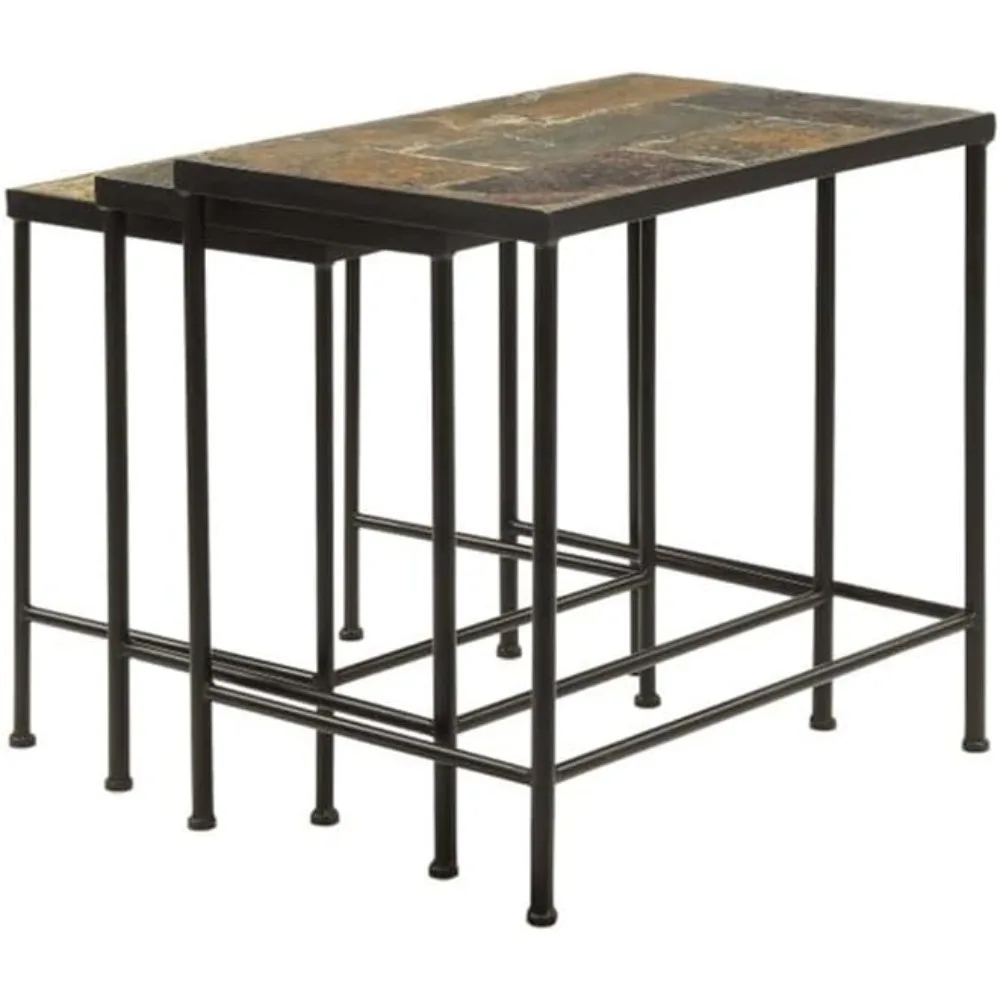 Set of 3 Zhongma Nesting Tables with Slate Tops, Solid Stone End Tables, Side and Accent Tables